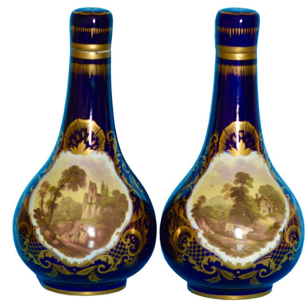 pair of derby porcelain bottle vases covers c1830
