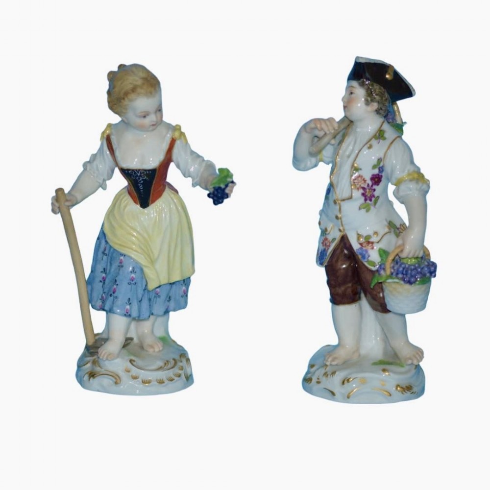 19th century meissen porcelain figures grape harvester and companion