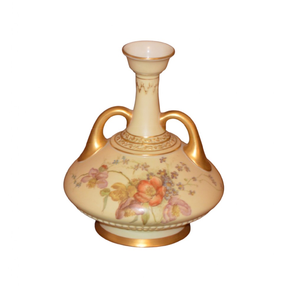 royal worcester 1894 hand painted twin handle porcelain blush ivory vase