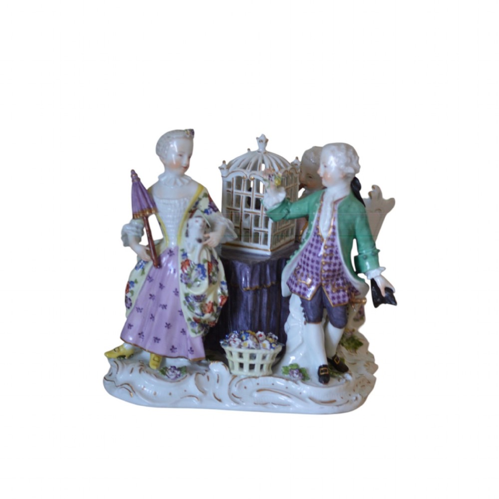 stunning meissen 'lovers and birdcage' porcelain group c1750's