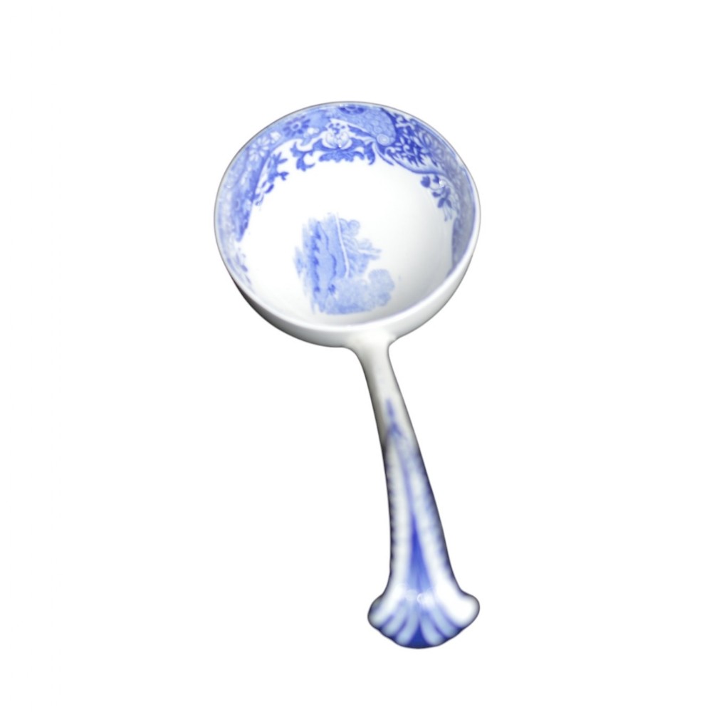unattributed 19th century blue and white transfer pottery ladle