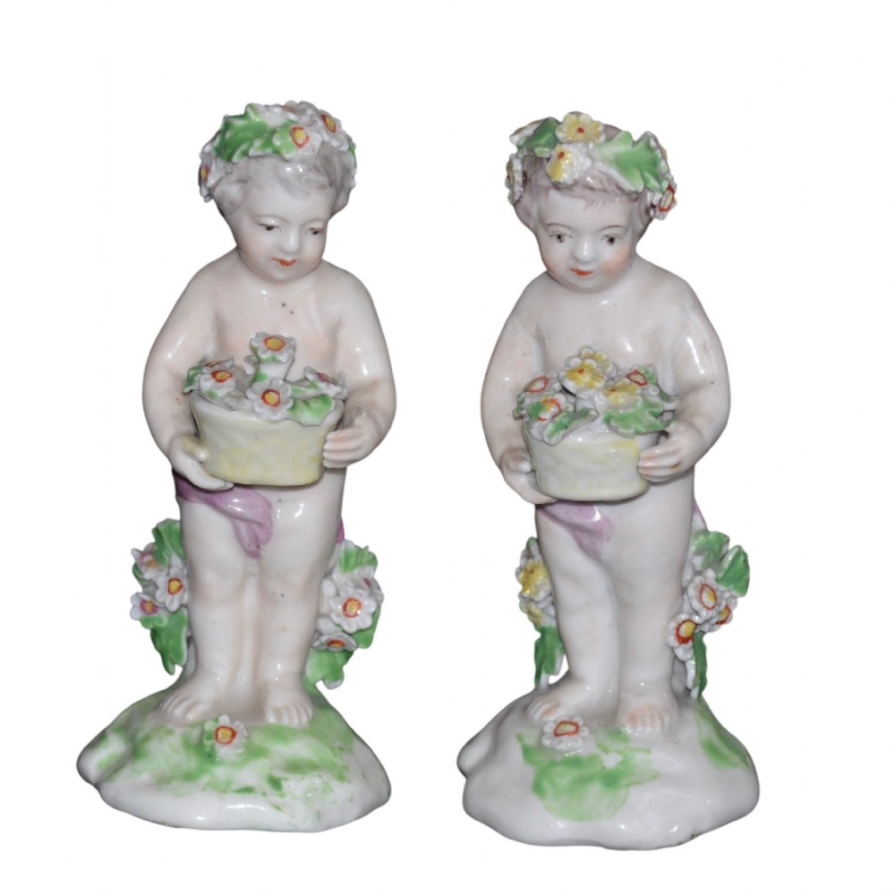 pair of derby porcelain putti cherub figurines c1780